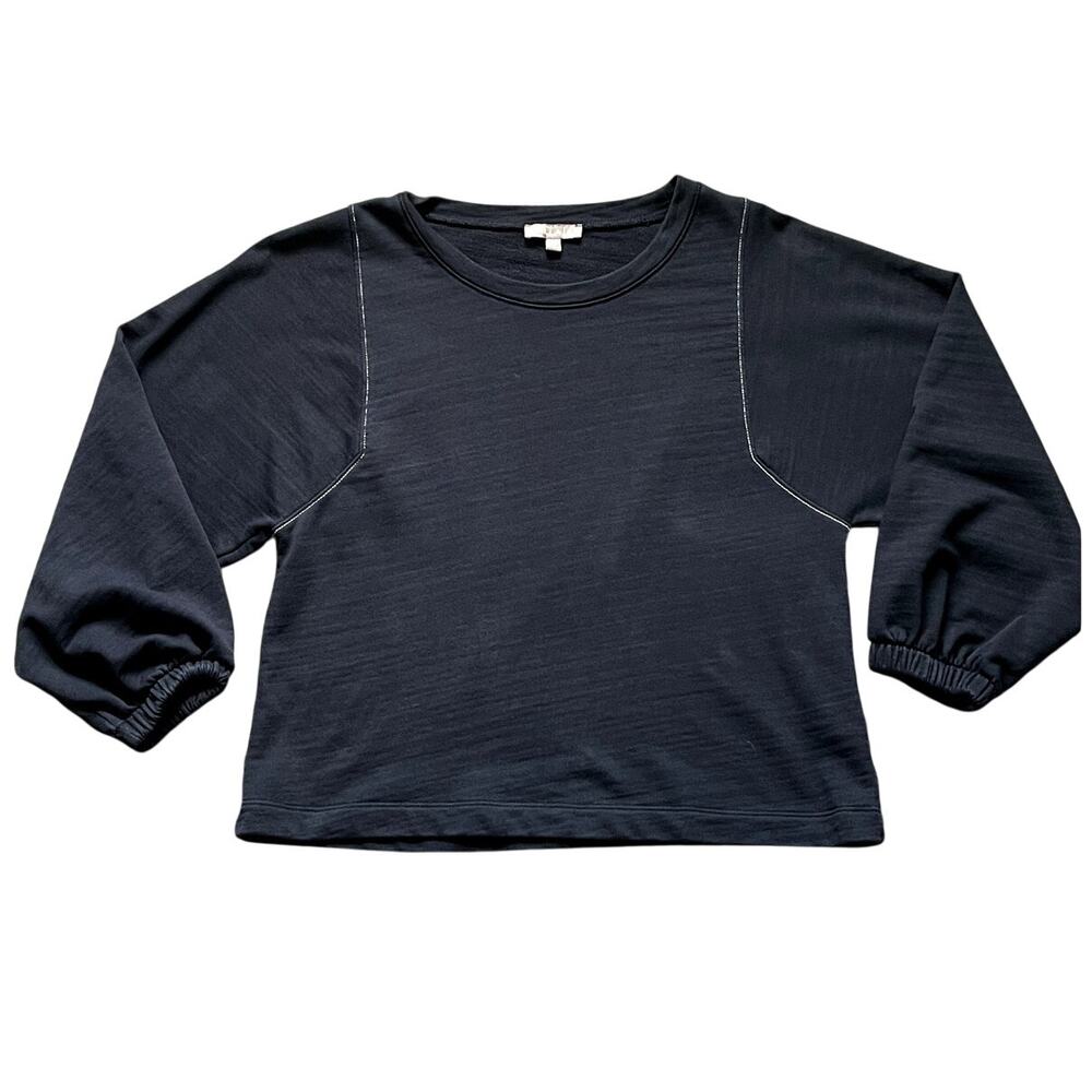 Lilla P Womens Sweatshirt sz XS Black Pullover Sweatshirt Tee Wide Sleeves Basic